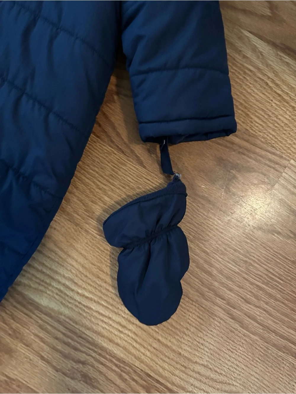 Children’s Place baby navy snowsuit with attached hood & mittens